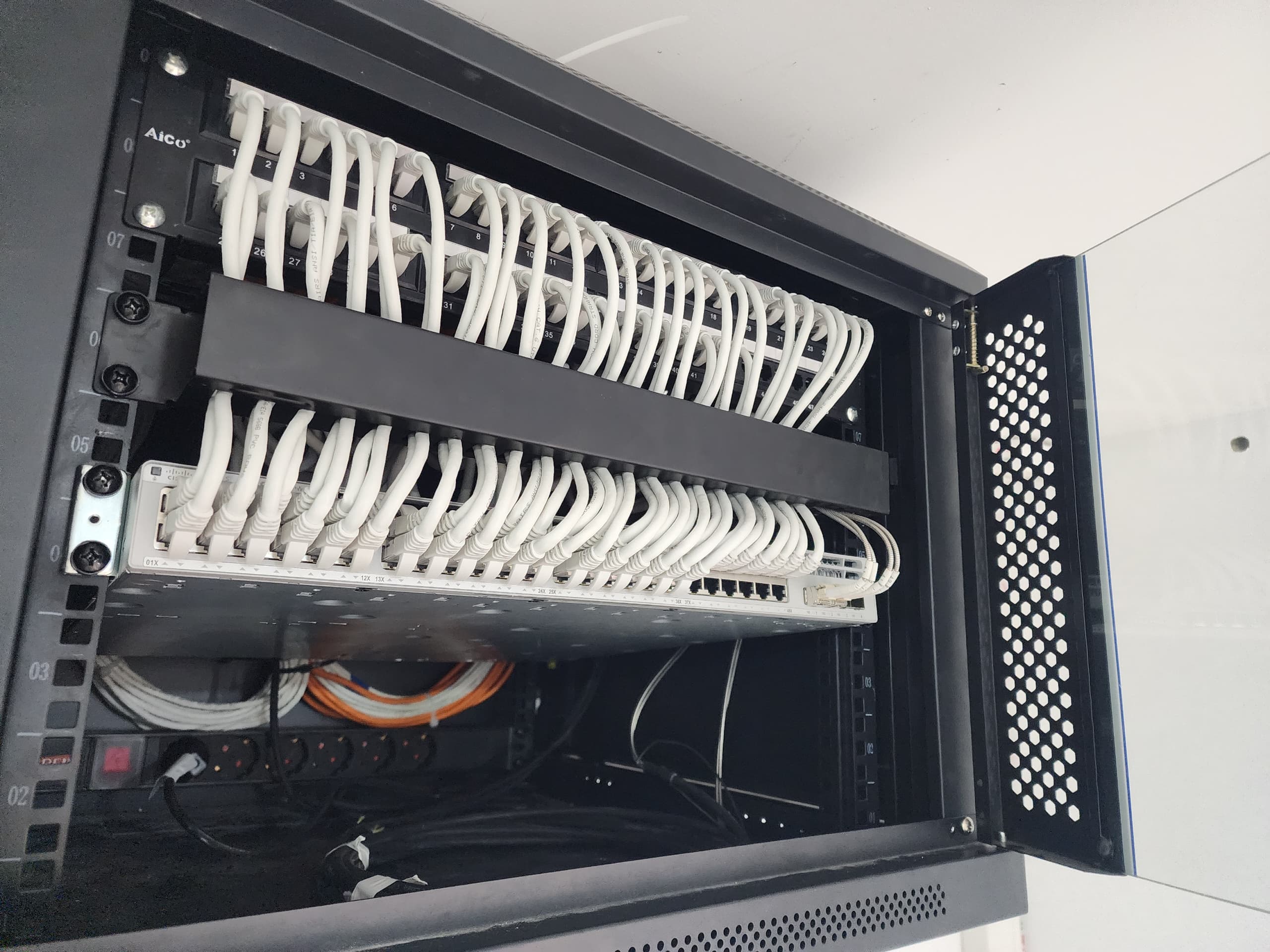 Neatly assembled and labelled network rack
